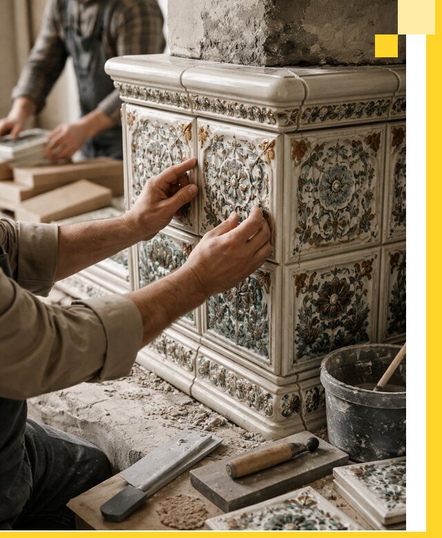 Изразцовые камины под ключ в Кизляре: проект и монтаж