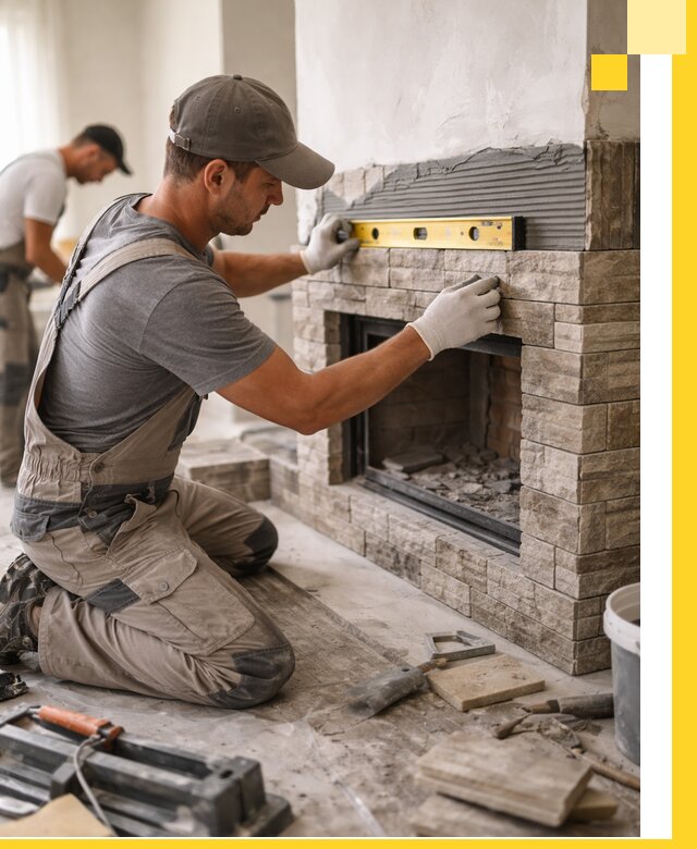 Облицовка каминов в Кизляре, монтаж и отделка натуральным камнем