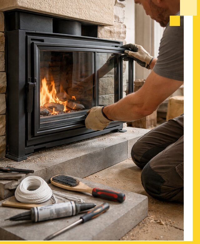 Производство, монтаж и доставка каминов со стеклом в Кизляре