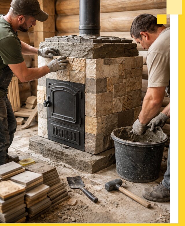 Облицовка банной печи под ключ в Кизляре: камень и плитка