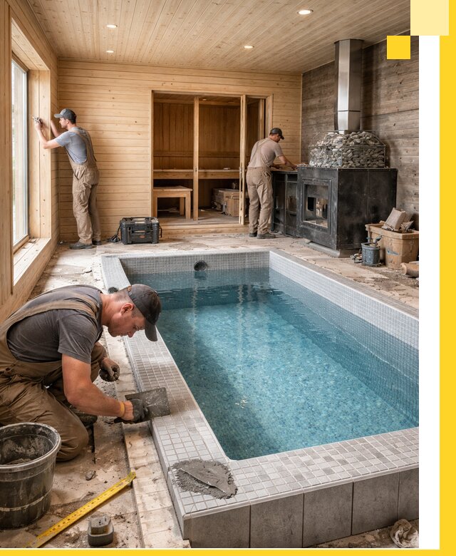 Проект бани с бассейном и сауной в Кизляре под ключ