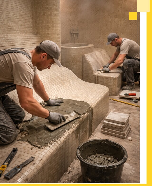 Лежаки для хамама под ключ в Кизляре, проект и монтаж