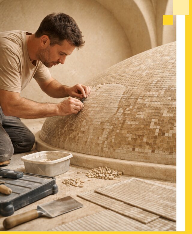 Профессиональная укладка мозаики для хамама под ключ в Кизляре